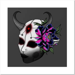 Demon Mask with Flower Posters and Art